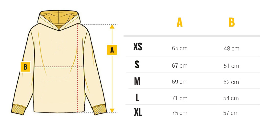 Velikostní tabulka TITANUS - trička s dlouhým rukávem a kapucí